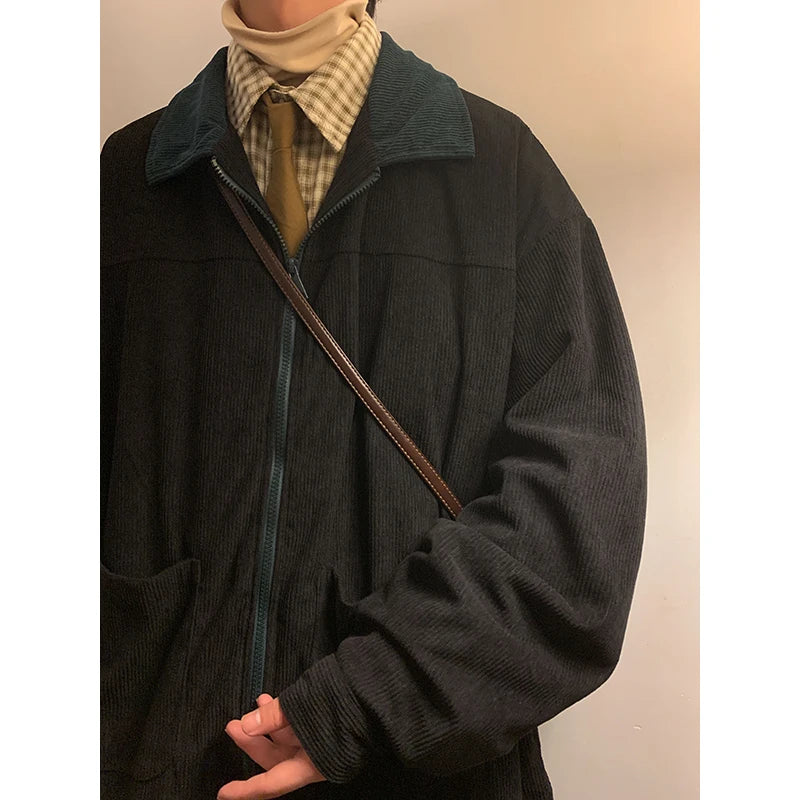 American Style Vintage 2026 Men Jacket Windbreakers Zipper Coats Autumn Loose Cargo Outwear Streetwear Corduroy Jackets M-5XL